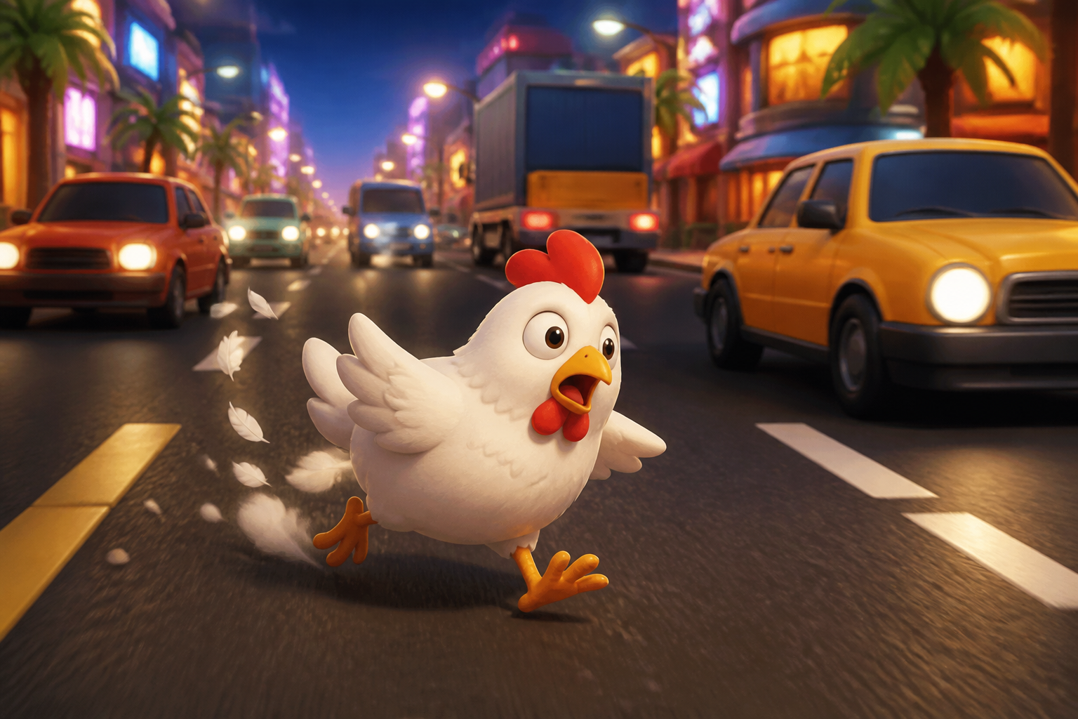 Gallina corriendo por la carretera en PicoCorre
